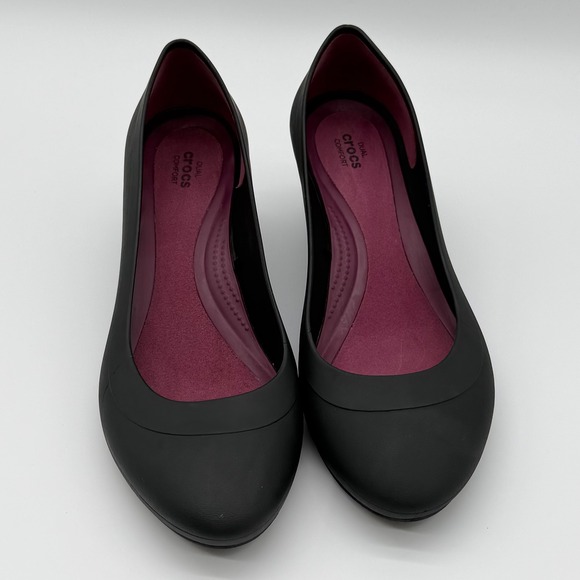 CROCS Shoes - Crocs Womens 10 Lina Wedge Pump Black Dual Comfort Low Heel Professional Modern